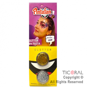 MAQUILLAJE ARTISTICO GLITTER ORO Y PLATEADO (BLISTERS 2 UNID - 4 GR) (PACK X 3 BLISTERS)